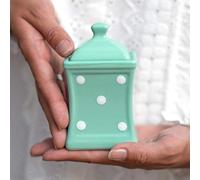 City to Cottage | Jarre de conservation Bocal à herbes, à épices | bleu turquoise à pois blancs en céramique avec couvercle fait et peint à la main | Petit 150ml
