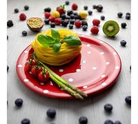 City to Cottage® Poterie rouge et blanche | Pois à pois | Peint à la main | Assiette plate en céramique émaillée de 25,5 cm | Vaisselle unique