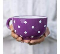 City to Cottage | Tasse à café, à thé, à soupe | Violette à pois blancs en céramique avec anse faite et peinte à la main | Très Grande 500ml