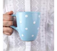 City to Cottage | Tasse Mug à café, à thé, chocolat chaud | bleue ciel à pois blancs en céramique avec grande anse faite et peinte à la main | 300ml