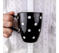 City to Cottage | Tasse Mug à café, à thé, Chocolat Chaud | Noire à Pois Blancs en céramique avec Grande Anse Faite et Peinte à la Main | 300ml