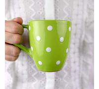 City to Cottage | Tasse Mug à café, à thé, chocolat chaud | verte pomme à pois blancs en céramique avec grande anse faite et peinte à la main | 300ml