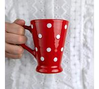 City to Cottage | Tasse Mug à café latte, à thé | rouge à pois blancs en céramique avec grande anse faite et peinte à la main