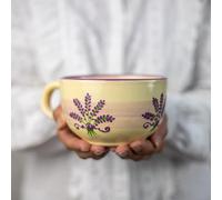 City to Cottage® Tasses en céramique avec poignée Motif lavande Violet et crème | Peinte à la main | Unique Extra Large 500 ml | Tasse à café cappuccino café soupe tasse avec poignée | Cadeau