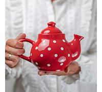 City to Cottage Théière en Céramique 737,1 g Pour Fleurs et Feuilles de Thé en Vrac - Qualité Supérieure Fabriquée à la Main - Pois Rouges Pour Servir Thé et Café