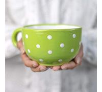City to Cottage Vert citron et blanc | Pois à pois | Design fait main peint à la main | Unique en céramique extra large 500 ml | Tasses à café cappuccino avec poignée | Cadeau