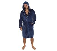 CityComfort Peignoir Homme Chaud en Polaire | Robe De Chambre à Capuche Longue Coupe Élégante avec Passepoil Contrasté | Peignoirs De Bain Confort Ultra Doux | Cadeau Homme Chic (L, Bleu Marine)