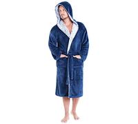 CityComfort Peignoir Homme Chaud en Polaire | Robe De Chambre à Capuche Longue Coupe Élégante avec Passepoil Contrasté | Peignoirs De Bain Confort Ultra Doux | Cadeau Homme Chic (M, Bleu Marine)