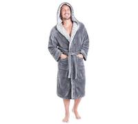CityComfort Peignoir Homme Chaud en Polaire | Robe De Chambre à Capuche Longue Coupe Élégante avec Passepoil Contrasté | Peignoirs De Bain Confort Ultra Doux | Cadeau Homme Chic (XL, Gris)