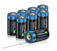 CITYORK 15000mWh 1,5v USB D Batterie Rechargeable avec câble de Chargement USB-C (8 Packs), Piles Mono D LR20, Batterie Rechargeable USB D au Lithium-ION, Plus de 1000 Cycles et Recyclable