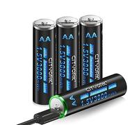 CITYORK Accus rechargeables lithium USB C AA, 1,5V 3000mAh Accus rechargeables AA avec câble de charge USB 4-en-1, 4 pièces