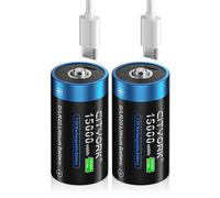 CITYORK Batterie Rechargeable USB D 1,5 V 10 000 mAh (Lot de 2) - Tension constante - Idéale pour Les Jouets, Torches, lecteurs CD et Autres appareils alimentés par Batterie