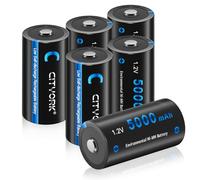 CITYORK Lot de 6 piles rechargeables Ni-MH C 5000 mAh 1,2 V haute capacité parfaites pour un usage quotidien et les affaires, avec compartiment à piles