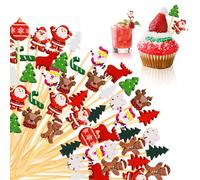 CIYIN 100 Pièces Noël Cocktail Sticks, Brochettes Cocktails, 12cm Pique Noel, Brochette de Fruits, Cocktail Toothpicks, pour Fingerfood, Snacks, Boissons, Déco Cocktail
