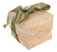 CIYODO Boîte de Rangement Tressée Bambou avec Ruban Vert Mousse Panier Carré Artisanal avec Couvercle Petit Coffret Cadeau et Organisateur Pratique