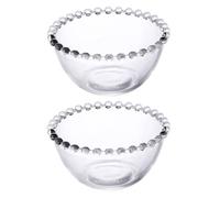 CIYODO Bol En Verre Transparent Lot De 2 Saladier Décoratif À Bords Perlés Pour Salades Fruits Desserts Apéritifs Service De Table 11.70 X 11.70 X 6.50 cm
