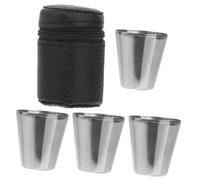CIYODO Gobelets En Acier Inoxydable 30 Ml Portables, Mini Tasse En Métal, Coffret De 4 Pièces Avec Étui En Cuir, Pour Camping, Randonnée Et Fêtes En Extérieur