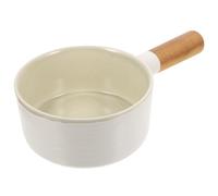 CIYODO Grand Bol à Soupe en Céramique Poignée en Bois, Beige | Cuisson à Haute Température, Surface Lisse, Nettoyage Facile, Usage Ramen et Soupe, Style Simple