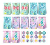 CIYODO Paquet Présents en Papier Légers et Faciles à Plier Autocollants de Scellement, Design Unique Fête Sirène pour Emballage de Friandises et Snacks, Lot de 12 Set de Set de Paquet