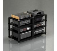 CJWKXQOL Meubles Multimedia AV Aluminium Bois | Pieds amortissants avec double espace rangement ampli pour salon, studio et cinéma maison(Black,75*120cm/29.5*47in)