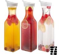 CJWLKJ Lot de 3 carafes à eau en plastique de 1,5 l avec couvercle à rabat, à base carrée, pour boissons, eau, thé, jus, lait, limonade et autres boissons