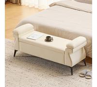Ckaff Banc Bout de lit Banquette, Coffre de Rangement Ottomane Repose-Pieds Rembourré Pouf Pliable Banc de Chaussures 128 x 44 x 53 cm, Repose-Pieds pour Entrée Salon Chambre à Coucher, PU, Beige