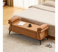 Ckaff Banc Bout de lit Banquette, Coffre de Rangement Ottomane Repose-Pieds Rembourré Pouf Pliable Banc de Chaussures 128 x 44 x 53 cm, Repose-Pieds pour Entrée Salon Chambre à Coucher, PU, Brun