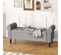 Ckaff Banc Bout de lit Banquette, Coffre de Rangement Ottomane Repose-Pieds Rembourré Pouf Pliable Banc de Chaussures 132 x 45 x 53 cm, Repose-Pieds pour Entrée Salon Chambre à Coucher, Lin, Gris