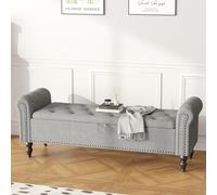 Ckaff Banc Bout de lit Banquette, Coffre de Rangement Ottomane Repose-Pieds Rembourré Pouf Pliable Banc de Chaussures 160 x 45 x 53 cm, Repose-Pieds pour Entrée Salon Chambre à Coucher, Lin, Gris