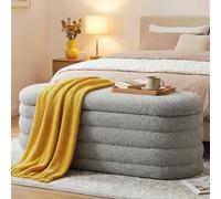Ckaff Banc Bout de lit Banquette, Coffre de Rangement Ottomane Repose-Pieds Rembourré Pouf Pliable Banc de Chaussures 115 x 45 x 46 cm, Repose-Pieds pour Entrée Salon Chambre à Coucher, Lin, Gris
