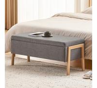 Ckaff Banc Bout de lit Banquette, Coffre de Rangement Ottomane Repose-Pieds Rembourré Pouf Pliable Banc de Chaussures 98 x 44 x 45.7 cm, Repose-Pieds pour Entrée Salon Chambre à Coucher, Lin, Gris