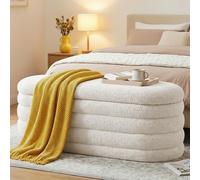Ckaff Banc Bout de lit Banquette, Coffre de Rangement Ottomane Repose-Pieds Rembourré Pouf Pliable Banc de Chaussures 115 x 45 x 46 cm, Repose-Pieds pour Entrée Salon Chambre à Coucher, Lin, Blanc