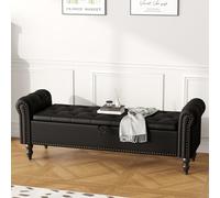 Ckaff Banc de Rangement 160cm, Banc Bout de Lit Coffre de Rangement, Repose-Pieds Pouf avec Espace de Rangement en Similicuir pour Chambre à Coucher Salon Couloir Entrée, Noir
