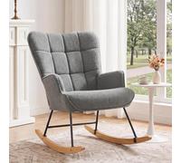 Ckaff Fauteuil à Bascule, Rocking Chair, Chaise à Bascule Scandinave Bouclette en Bou n Bois Massif pour Salon Chambre d' Enfant Salon Balcon, Gris