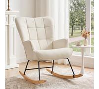 Ckaff Fauteuil à Bascule, Rocking Chair, Chaise à Bascule Scandinave en Velours, Fauteuil Allaitement en Bois Massif pour Salon Chambre d' Enfant Salon Balcon, Blanc Ivoire