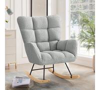 Ckaff Fauteuil à Bascule, Rocking Chair, Fauteuil Allaitement, Chaise à Bascule Scandinave en Matériau Sherpa avec Pieds en Bois pour Chambre d' Enfant Chambre à Coucher Salon Balcon, Gris