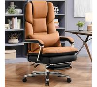 Ckaff Fauteuil de Direction, Chaise de Bureau avec Repose-Pieds, Ergonomique Fauteuil de Bureau Cuir PU Inclinable avec Support Lombaire, Chaise d'Ordinateur Coussin Épaissi 200kg, Brun