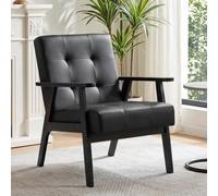 Ckaff Fauteuil Salon avec Accoudoirs, Chaise Coiffeuse en Similicuir avec Coussin Épais, Fauteuil Coiffeuse avec Pieds en Bois Massif, Fauteuil Rembourré pour Salon, Chambre, Bureau, Noir