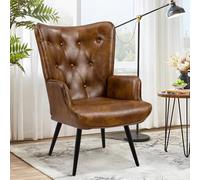 Ckaff Fauteuil Salon Relax, Fauteuil Scandinave Moelleux en Similicuir Chaise Bouclette avec Accoudoirs & Dossier Ergonomique pour Salle à Manger, Salon, Chambre, Siege Bureau, Allaitement, Brun