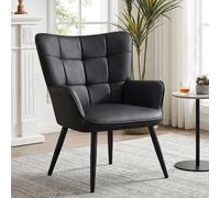 Ckaff Fauteuil Salon Scandinave, Chaise Coiffeuse en Cuir PU, Chaises Salle à Manger Chaise Rembourrée avec Accoudoirs & Dossier Ergonomique pour Chambre Salle à Manger Bureau Allaitement, Noir