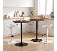 Ckaff Lot de 2 Table de Bar Ronde, Table de Bistrot, Cuisine Mange-Debout avec Plateau Pivotante à 360°et Hauteur Réglable, Table de Petit-Déjeuner pour Bistro Salon Salle à Manger Terrasse, Brun