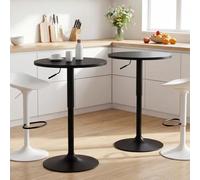Ckaff Lot de 2 Table de Bar Ronde, Table de Bistrot, Cuisine Mange-Debout avec Plateau Pivotante à 360°et Hauteur Réglable, Table de Petit-Déjeuner pour Bistro Salon Salle à Manger Terrasse, Noir