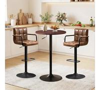 Ckaff Table de Bar Ronde, Table de Bistrot, Cuisine Mange-Debout avec Plateau Pivotante à 360°et Hauteur Réglable, Table de Petit-Déjeuner pour Bistro Salon Salle à Manger Terrasse, Brun
