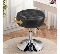 Ckaff Tabouret de Coiffeuse, Tabouret de Maquillage, Tabouret Pivotant Réglable en Hauteur, Tabouret de Bar Rond Rembourré en Similicuir pour Chambre à Coucher Salon Salle à Manger, Noir