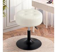 Ckaff Tabouret de Coiffeuse, Tabouret de Maquillage, Tabouret Pivotant Réglable en Hauteur, Tabouret de Bar Rond Rembourré en Similicuir pour Salon Chambre à Coucher Salle à Manger, Blanc