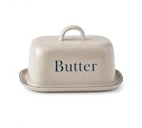 CKB LTD Beurrier en émail avec couvercle - Récipient de rangement traditionnel pour beurre - Accessoire de cuisine de ferme - Style campagnard vintage - 18,5 cm x 13,5 cm x 8 cm - Gris truffe