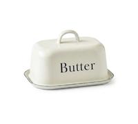 CKB LTD Beurrier en émail blanc avec couvercle - Récipient de rangement traditionnel pour beurre de ferme, accessoire de cuisine, style campagnard vintage, 18,5 cm x 13,5 cm x 8 cm