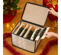CKB LTD Boîte de rangement pour lumières de Noël, cube avec inserts pour stocker des guirlandes, boules, guirlandes lumineuses, ornements de Noël et décorations de grenier, 32 x 25 cm, noir, givré