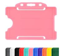 CKB LTD Lot de 10 Porte-badges en plastique rigide à glisser sur une face ouverte pour carte d'identité badge horizontal ou paysage, peut contenir une carte de crédit CR80 86 mm 54 mm Rose