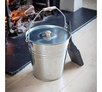 CKB LTD Seau de rangement côté feu avec couvercle amovible - universel pour foyer de bois - Seau de rangement pour bûches à charbon - Bac à cendres pour cheminée et gril, porte-bois Acier galvanisé